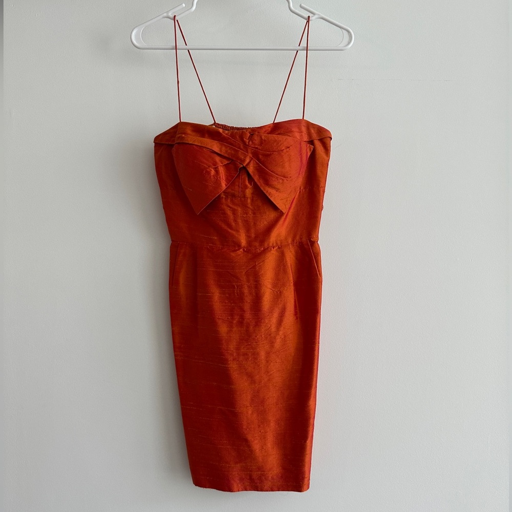 Red Orange 100% Silk Strapless Dress